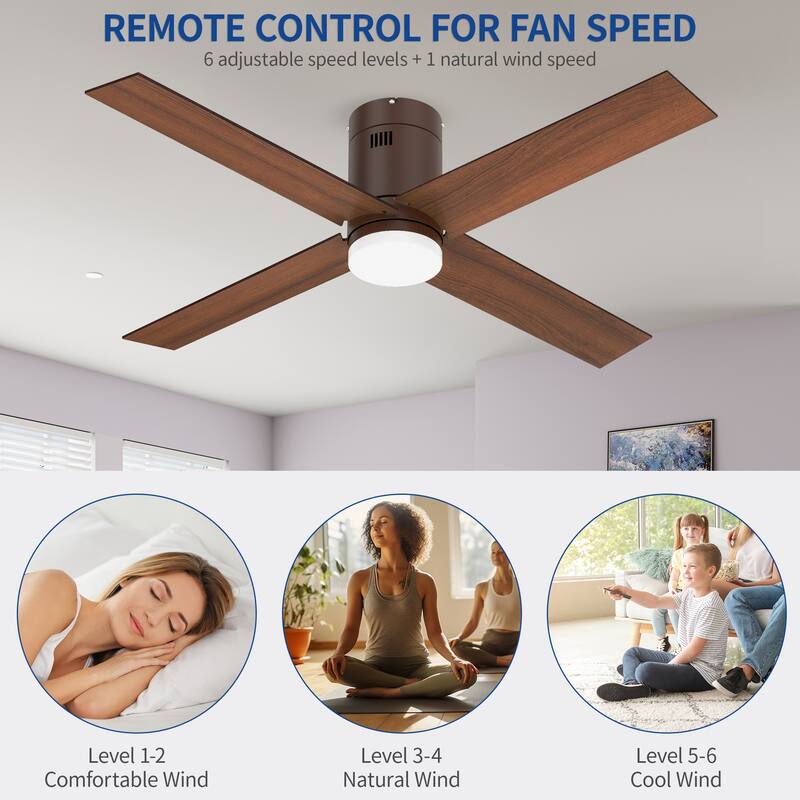 Moasis 6 Speed Quiet DC Motor 52" Flush Mount Ceiling Fan