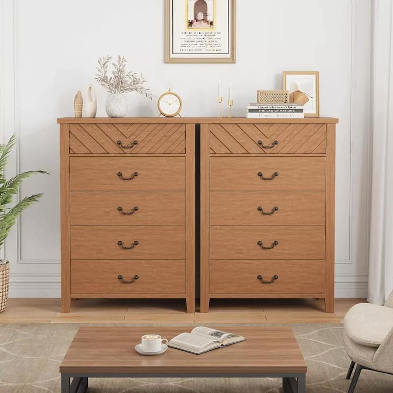 Farmhouse 5-Drawer Dresser for Bedroom, Freestanding Vertical Wooden Storage Chest