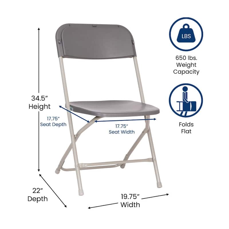 Big and Tall Commercial Folding Chair - Extra Wide 650LB. Capacity - Durable Plastic - 4-Pack