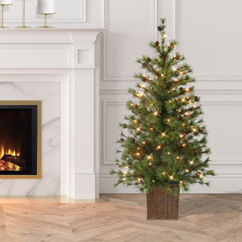 Puleo International 4 ft. Pre-Lit Potted Artificial Christmas Tree