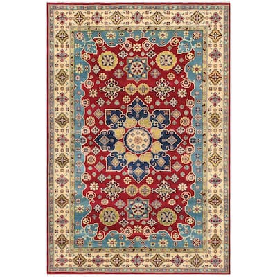 Tribal Kazak Milagros Red/Beige Wool Rug - 5'10'' x 8'9''