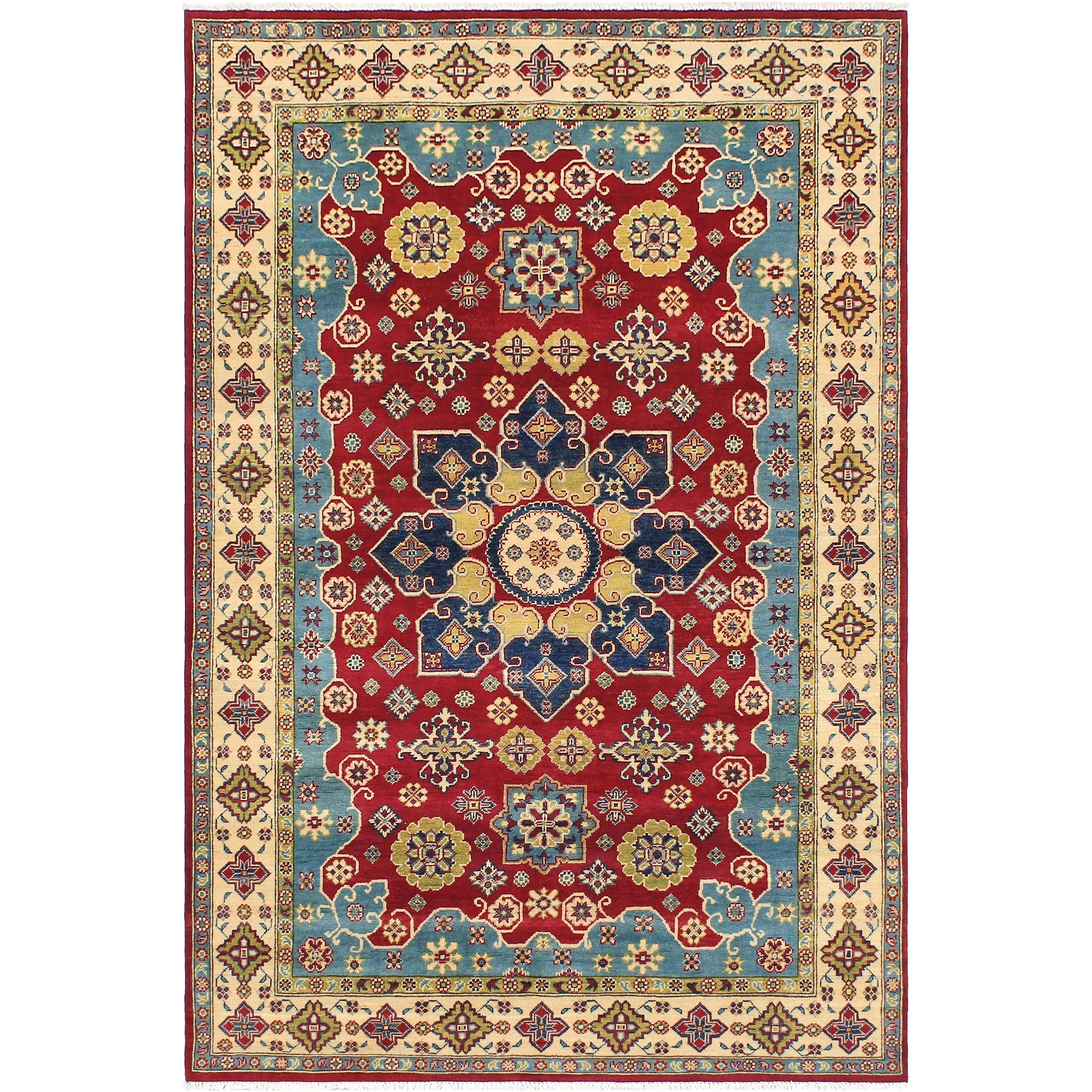 Tribal Kazak Milagros Red/Beige Wool Rug - 5'10'' x 8'9''