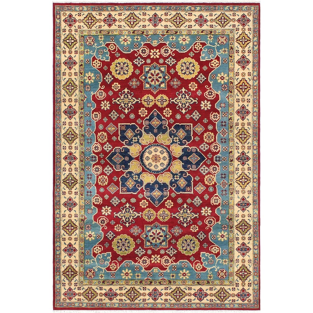 Tribal Kazak Milagros Red/Beige Wool Rug - 5'10'' x 8'9''