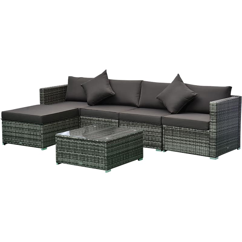 Outsunny 6-Piece Outdoor Patio Rattan Wicker Furniture Set with Comfortable Cotton Cushions, Removable Slip Covers