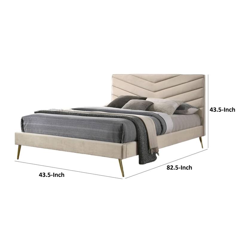 Vevy Twin Size Bed, Chevron Tufted Beige Flannelette Upholstery