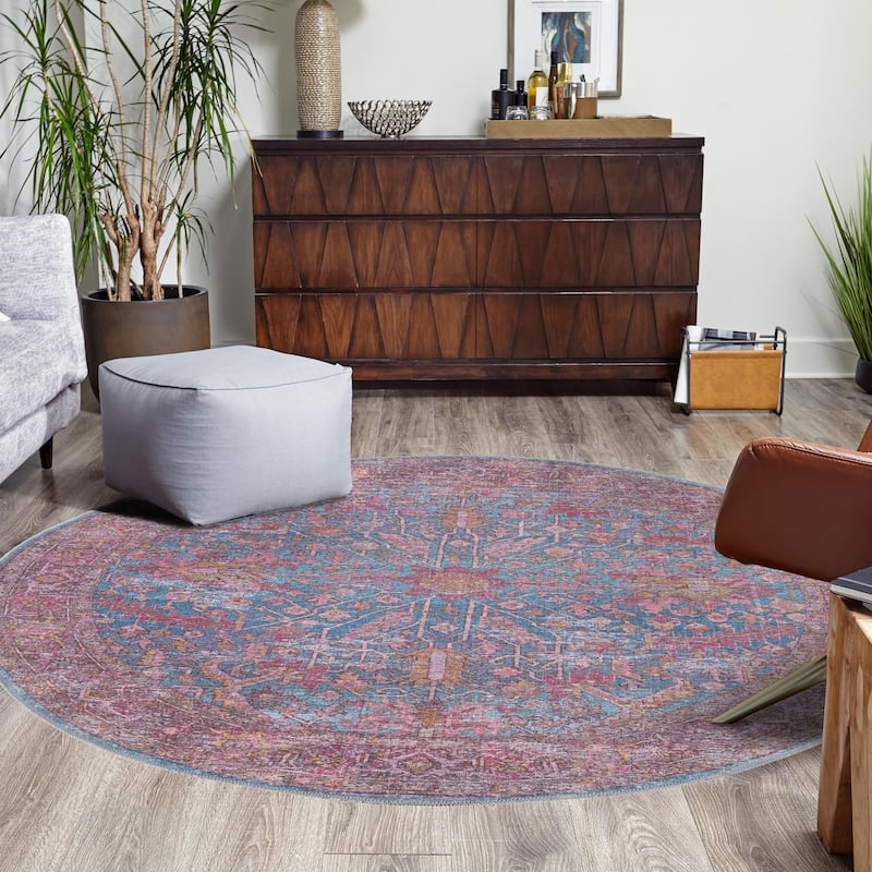 Contemporary Shara Collection Area Rug - 3'11" Round - Antique Blue