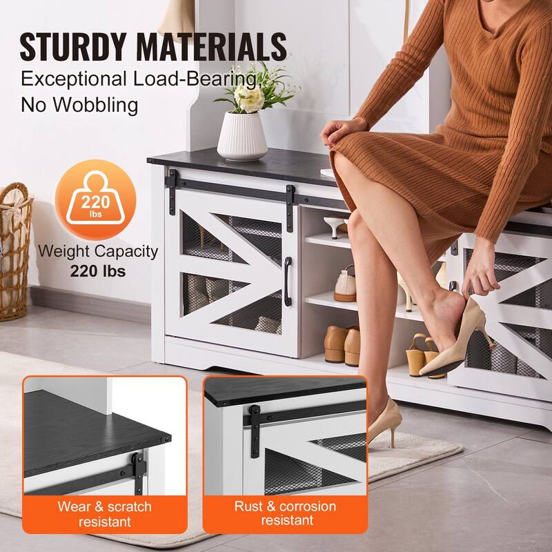 59 Inch Hall Tree Bench with LED Light Coat Rack and Shoe Storage - 59.28” x 16.44” x 67.8”