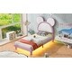 preview thumbnail 5 of 9, Twin Size Upholstered Platform Bed with Cute Bear Ears Headboard, Built-in LED Lights, No Box Spring Required, White&Pink
