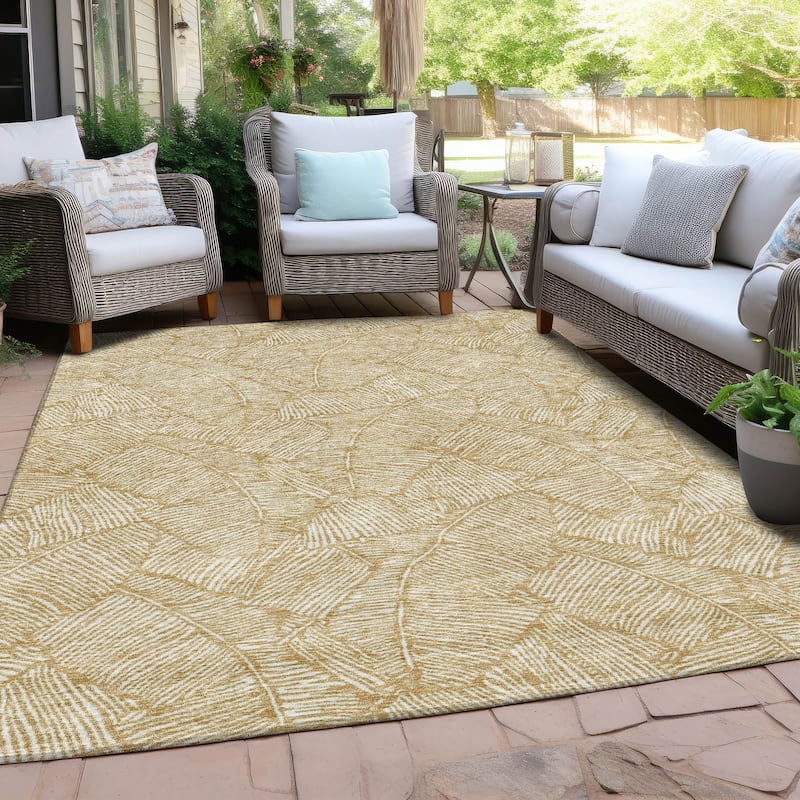 Machine Washable Indoor/ Outdoor Chantille Tropical Palm Rug - Gold - 9' x 12'