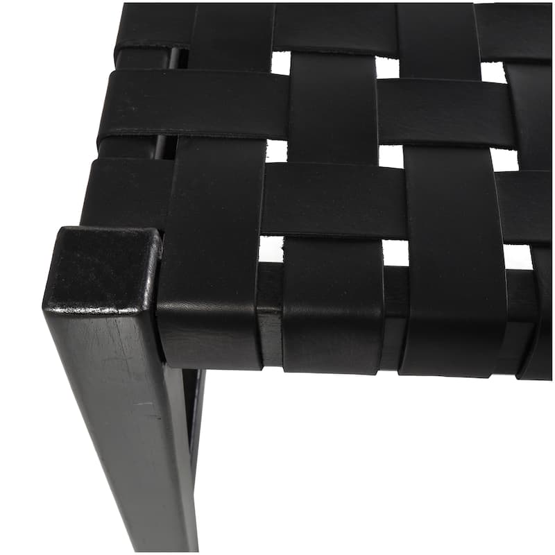 Leather Handmade Woven Seat Bench - Black - Roche River Decor - 18"Wx47"Lx17"H