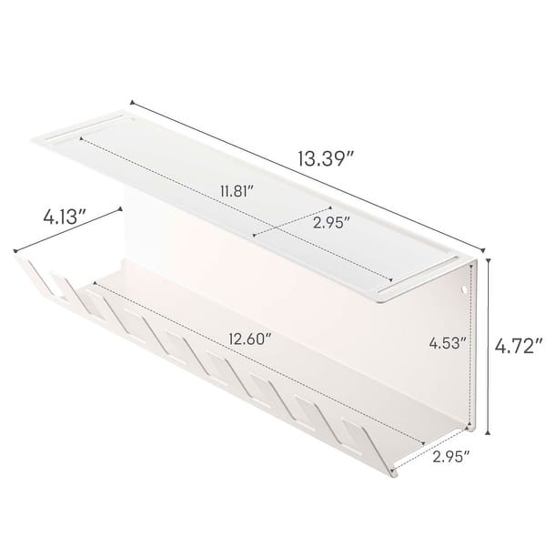 dimension image slide 0 of 2, Yamazaki Home Under-Desk Cable Organizer, Steel - L 4.1 x W 13.4 x H 4.7 inches