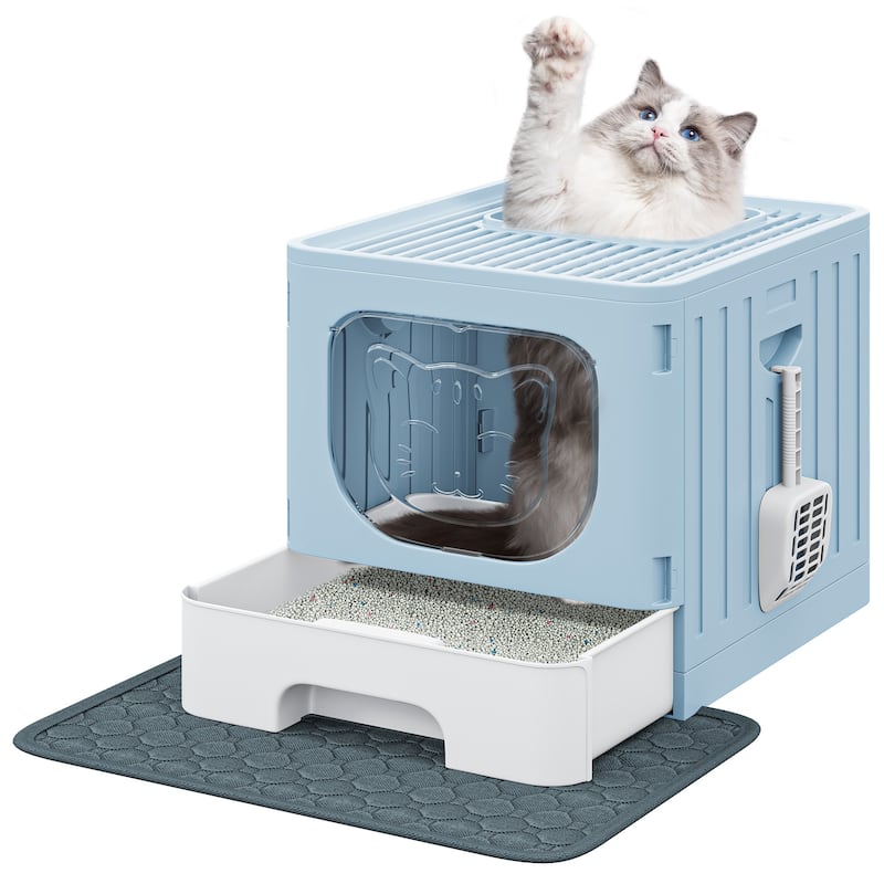 Cat Litter Box with Shovel - Light Blue