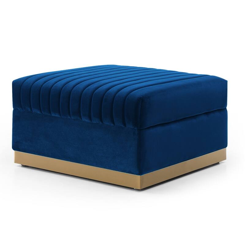 Contemporary Vertical Channel Tufted Velvet Big Size Ottoman Modern Upholstered Foot Rest for Living Room Apartment