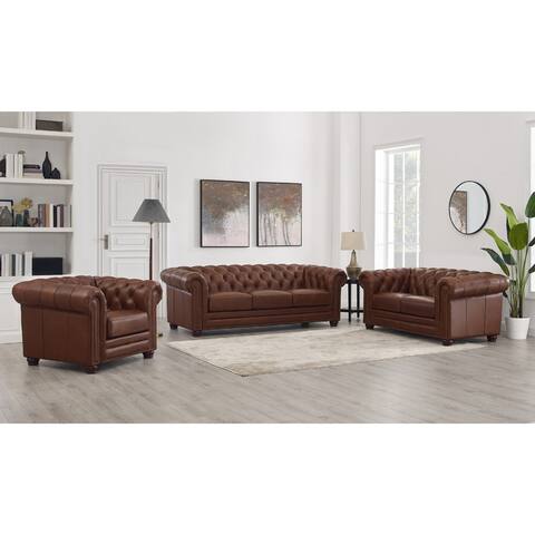 Hydeline Aliso Top Grain Leather Chesterfield Sofa Set, Sofa, Loveseat and Chair - Sofa, Loveseat, Chair