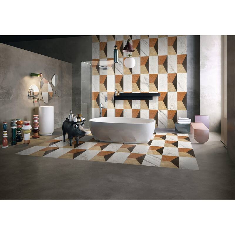 12*24 Waterjet marble, natural marble, for floor and wall,polished marble tile, natural stone, 1 box each pattern 2 pcs - White+Multi