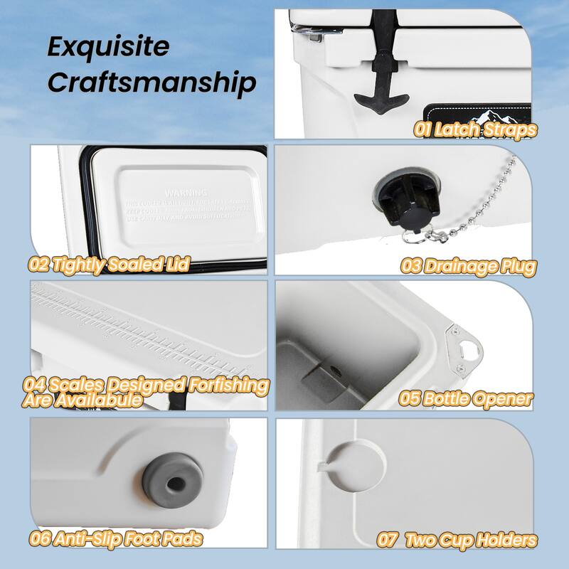 50 Quart Khaki Cooler, Ultra-Light Insulated Ice Chest - Heavy-Duty Hard Shell Cooler with 6-Day Ice Retention