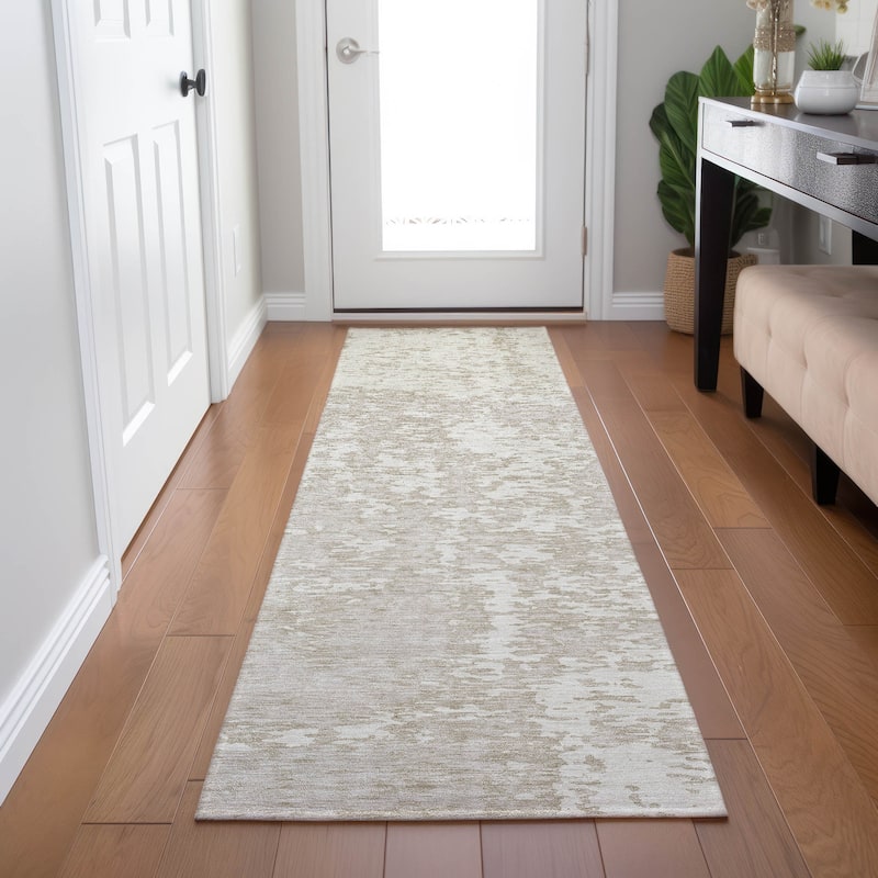 Machine Washable Indoor/ Outdoor Abstract Pixels Chantille Rug