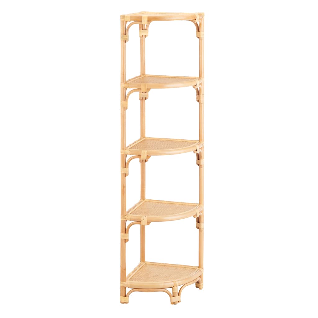 63.25 in. Tan Raffia 4 Shelf Corner Etagere_Bookcase