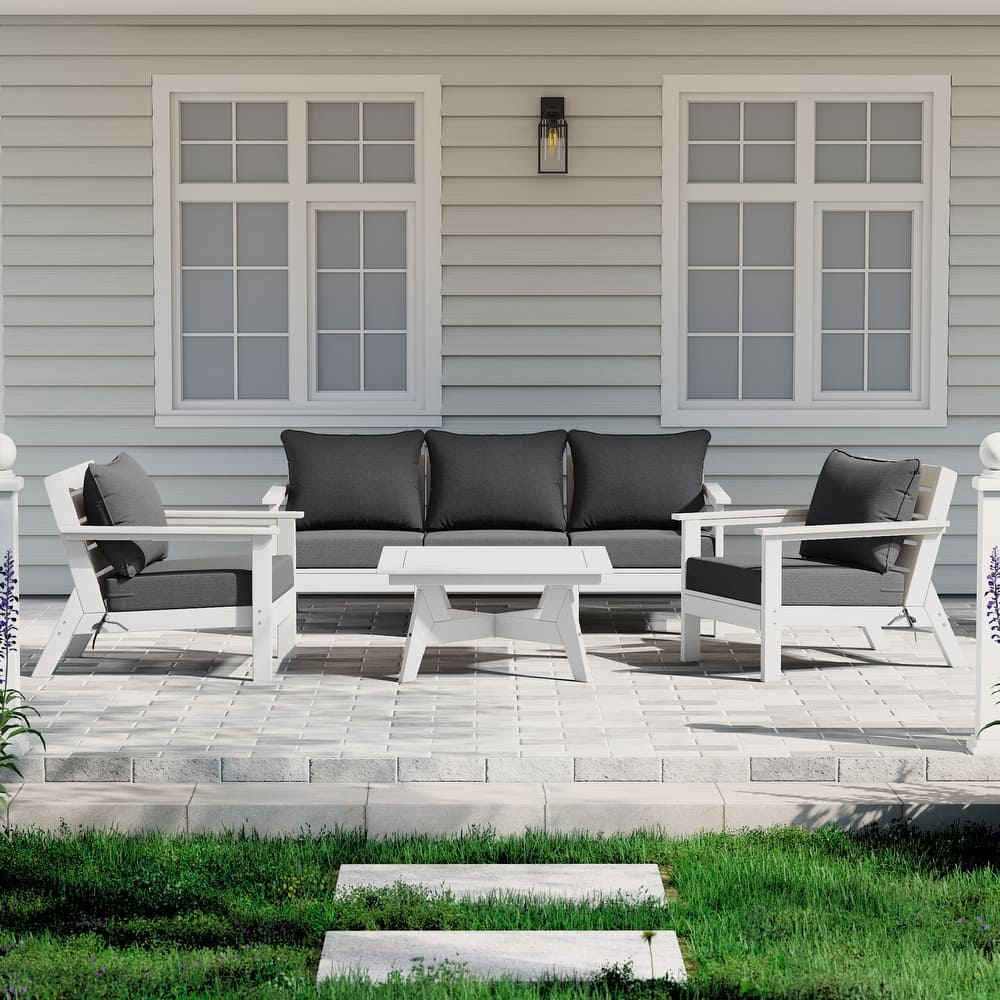 Birchwood All Weather HDPE Outdoor Patio White Deep Seating Conversation Set (6-Piece Set)