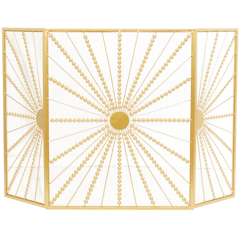 Metal Starburst Foldable 3 Panel Fireplace Screen with Bead Inspired Rays - Gold - Roche River Decor - 1"Wx48"Lx30"H