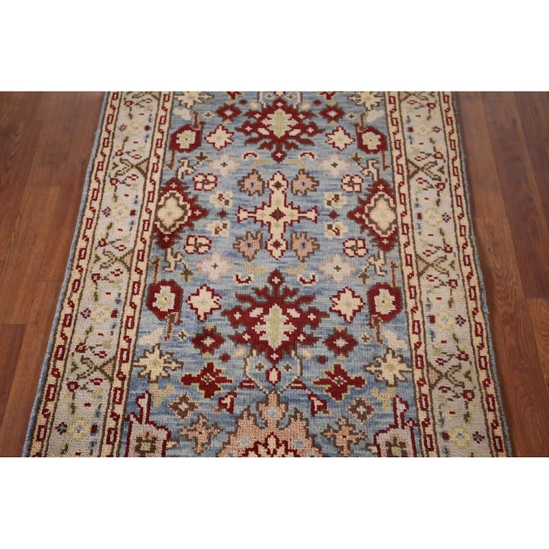 Light Blue Geometric Heriz Serapi Accent Rug Handmade Wool Carpet - 2'11"x 5'2"