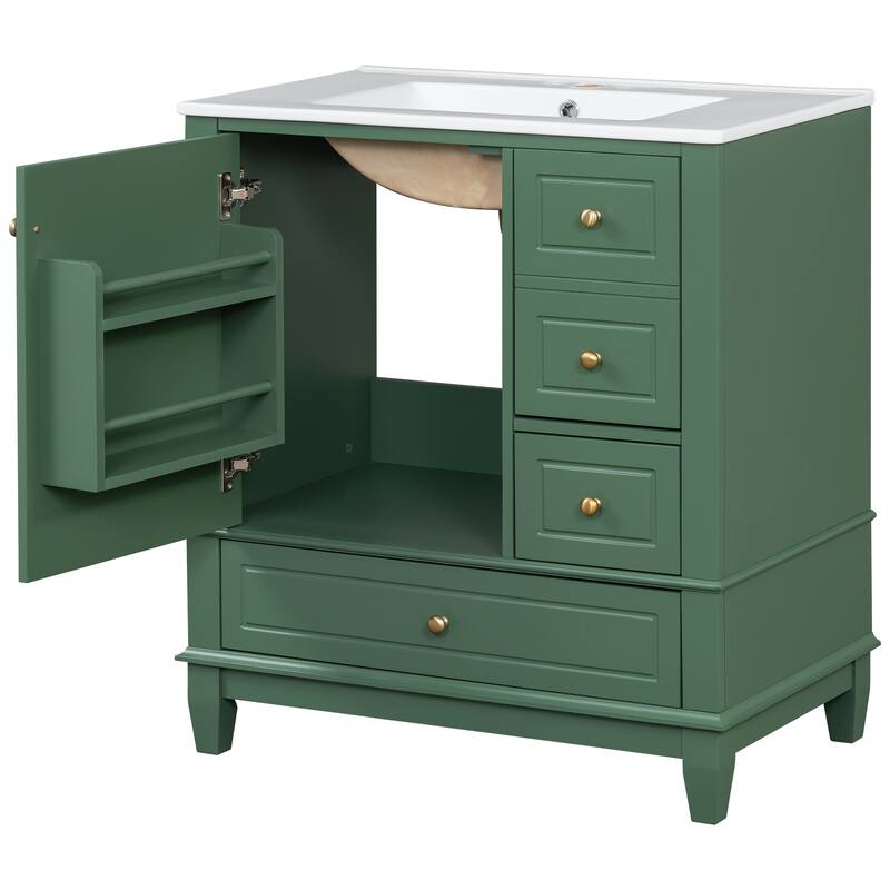 Bathroom Vanity with Sink, Bathroom Storage Cabinet with 3 Drawers and 1 Door, Bathroom Vanities with Solid Wood Frame