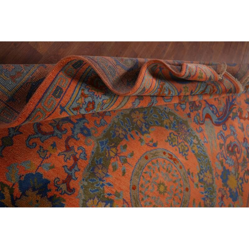 Orange Geometric Khotan Oriental Area Rug Hand-Knotted Wool Carpet - 8'10"x 11'10"