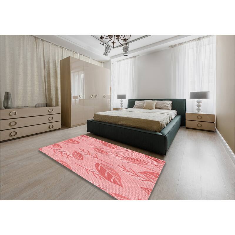Ahgly Company Machine Washable Transitional Pastel Pink Area Rugs Bed