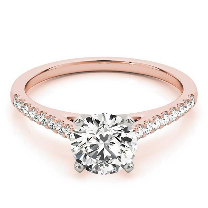 Auriya 14k Gold Classic 1ct Moissanite and Diamond Engagement Ring 1/6ctw - Rose - 6.5