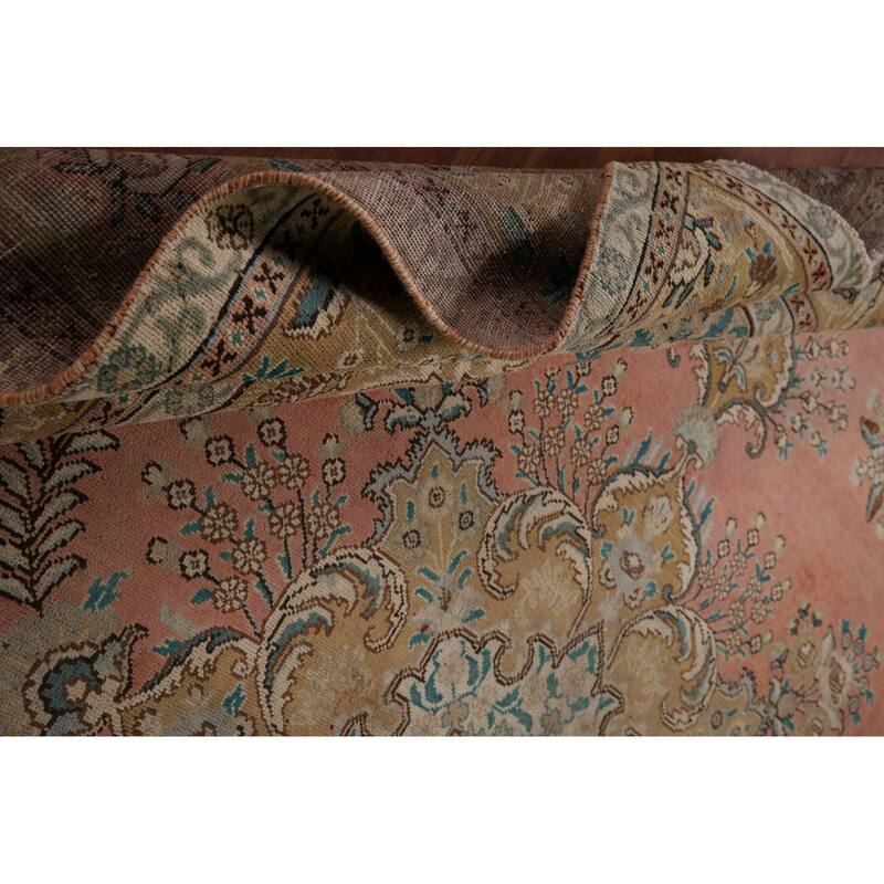 Pink Tabriz Vintage Persian Area Rug Handmade Wool Carpet - 9'9" x 13'0"