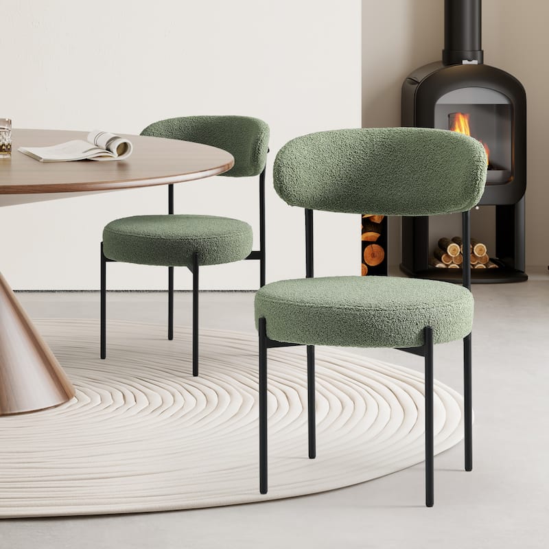 Bayville Mid-Century Curved Back Fabric Upholstered Metal Dining Chair (Set of 2) - Ice Green