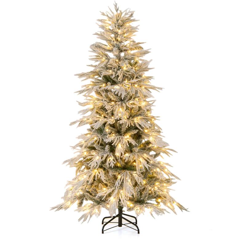 Pre Lit Snow Flocked Artificial Christmas Tree with Warm White LED Lights and Metal Stand 6 ft - 6 Ft - 6 Foot