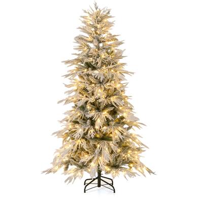 Pre Lit Snow Flocked Artificial Christmas Tree with Warm White LED Lights and Metal Stand 6 ft - 6 Ft