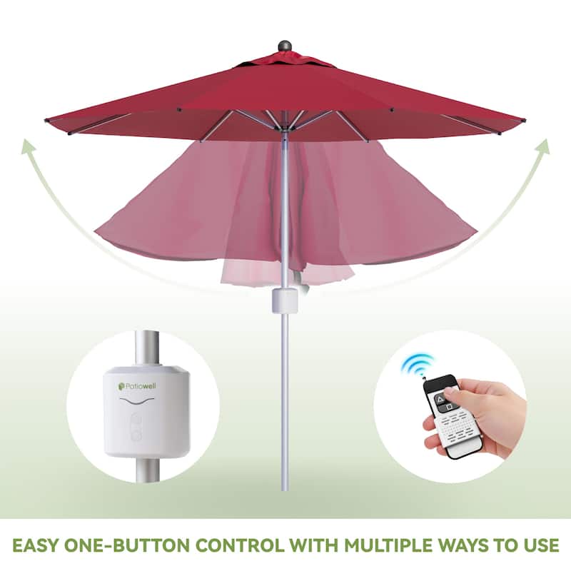 Patiowell 9FT Outdoor Electric Patio Umbrella With Base,Outdoor Table Umbrella,Yard Umbrella,One-click Start And Crank