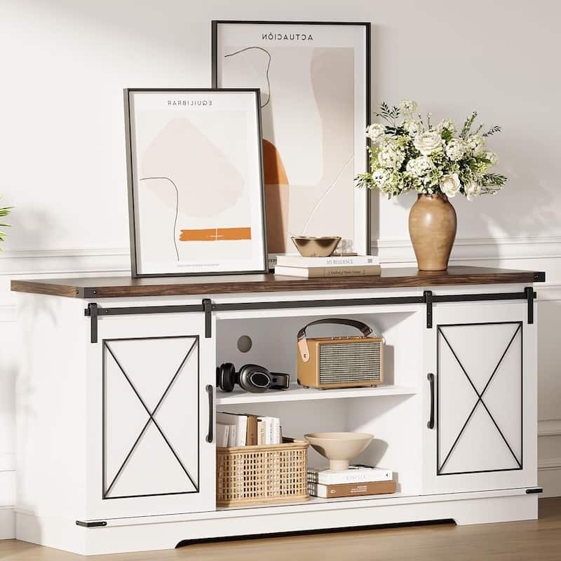 Modern Farmhouse TV Stand and Entertainment Center for TV Up to 65 Inches - N/A