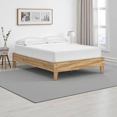 Maci Full Platform Bed, Natural Light Brown Wood, Low Profile Legs