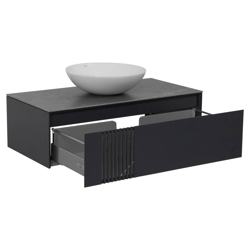 Modern Wall-Mount Bathroom Vanity with Washbasin Manhattan Concrete Non-Toxic MDF-40"-No Mirror