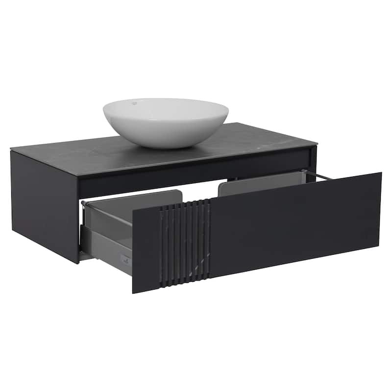 Modern Wall-Mount Bathroom Vanity with Washbasin Manhattan Concrete Non-Toxic MDF-40"-Omega R-line 32"