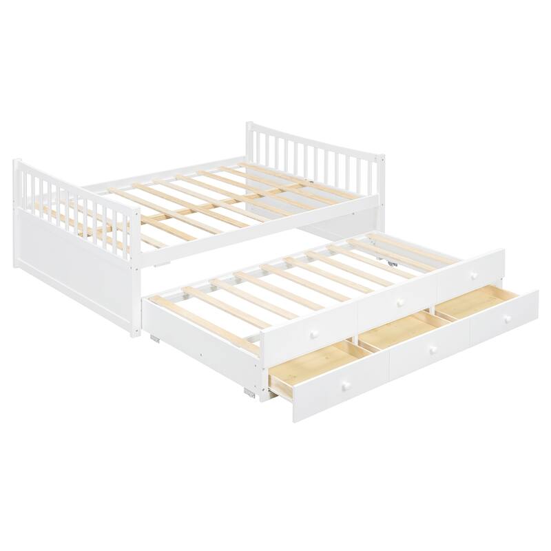Full Size White Daybed with Twin Trundle and Drawers for Extra Sleeping Space