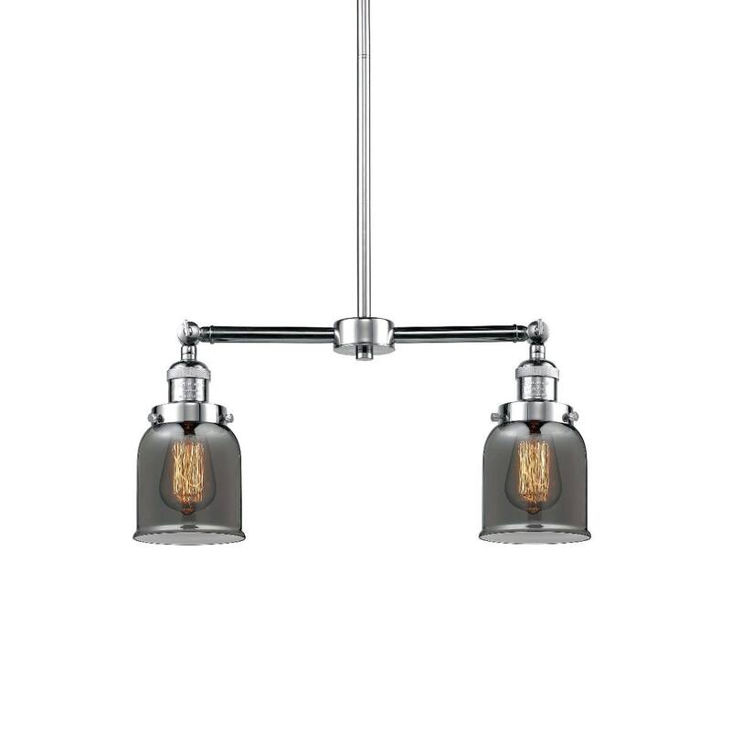 Innovations Lighting Small Bell 2 Light 21" Wide Linear Chandelier - Polished Chrome / Plated Smoked