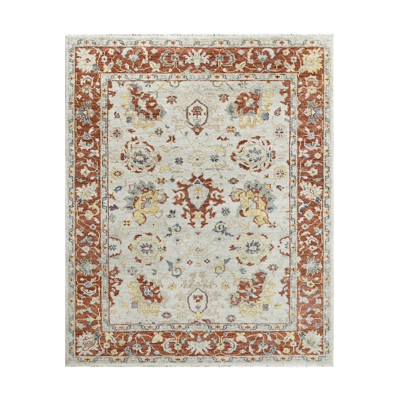 Beige Wool Rug Hand Knotted by LoomBloom Traditional Turkish Oushak - 7' 11'' x 9' 10''