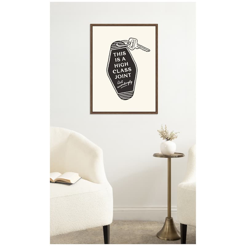 Kate and Laurel Retro Keychain This is a High Class Joint Black and White by Lucky Guava Framed Canvas Wall Art Print