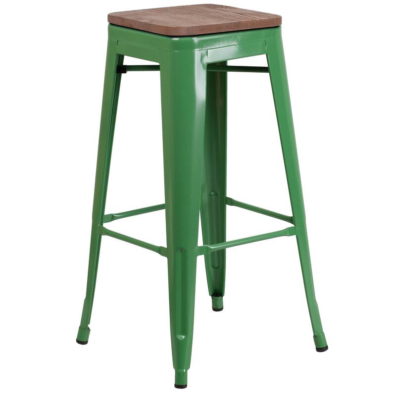 4 Pack 30" High Backless Metal Barstool with Square Wood Seat