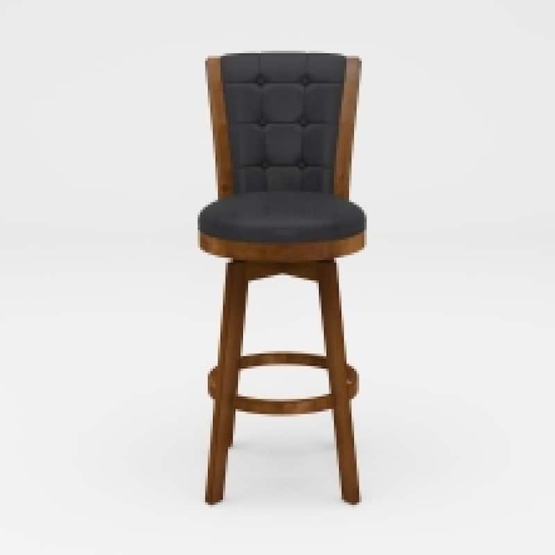 Core Set of 2 Swivel Barstool Chairs, Brown Wood, Black Faux Leather