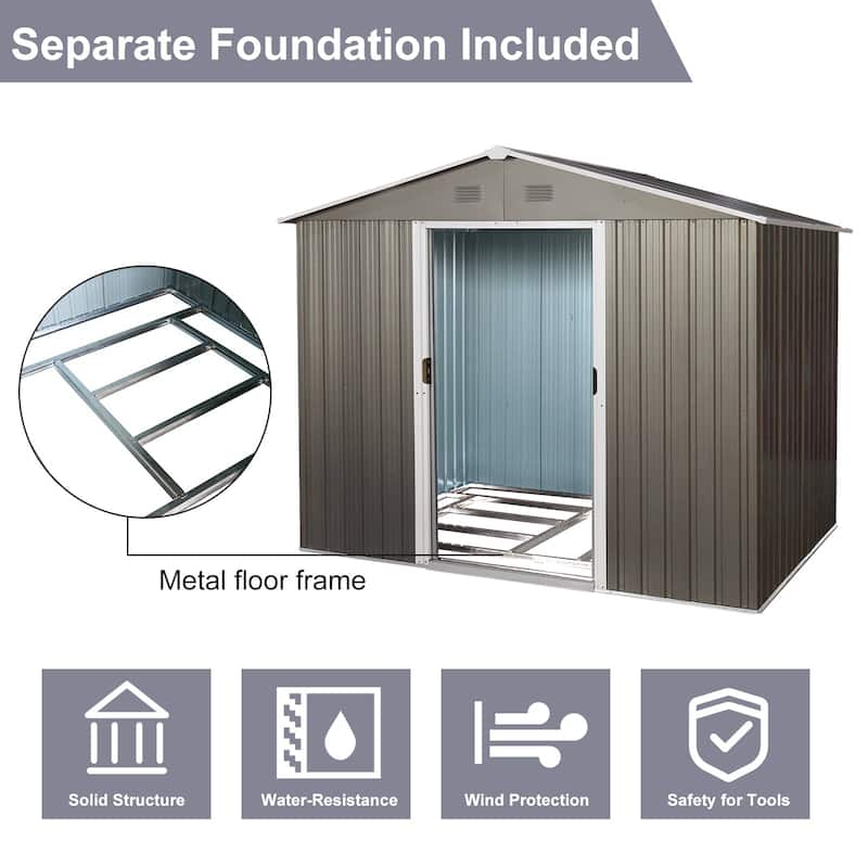8 ft. W x 6 ft. D Gray Metal Storage Shed with Insulation and UV protection and Lockable Door (48 sq. ft.)