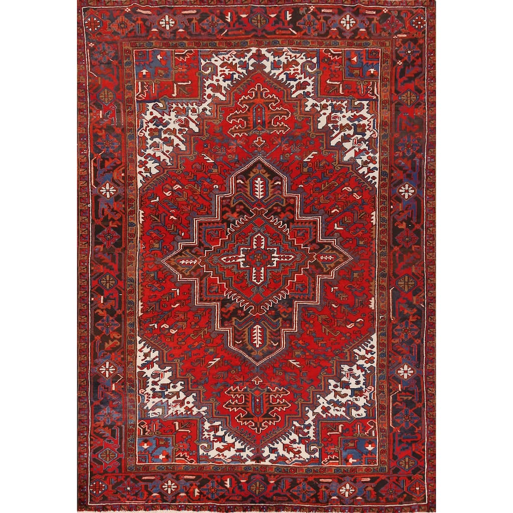 Hand Knotted Oriental 100% Wool Carpet Traditional Medallion Red Heriz Area Rug - 9' 1'' X 6' 10''