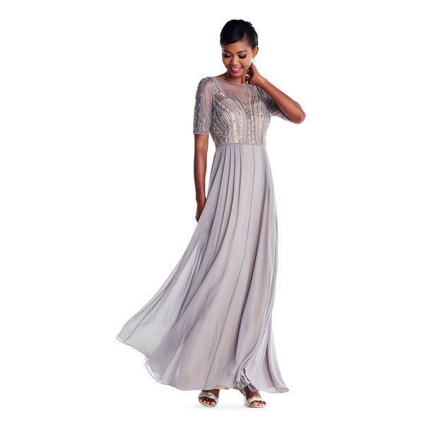 adrianna papell printed ruched chiffon gown