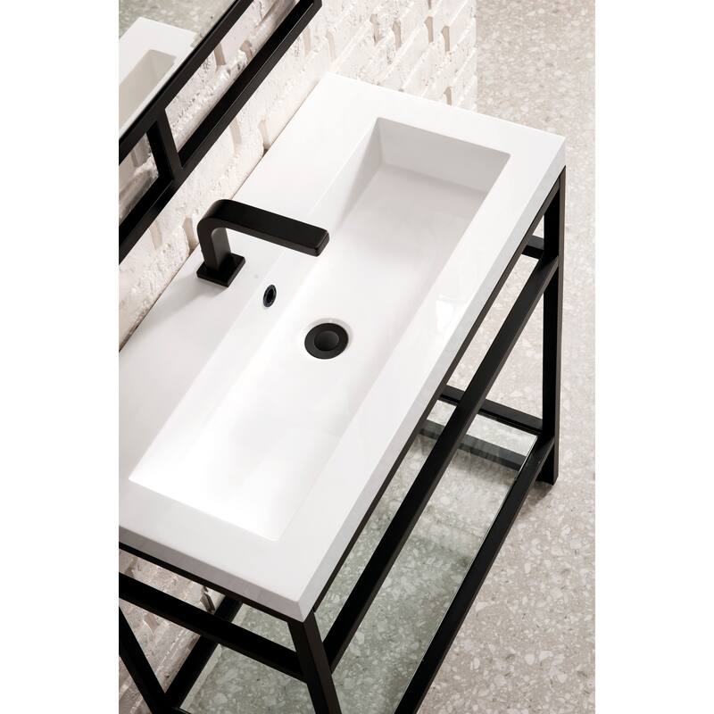 James Martin Vanities Boston 31.5" Stainless Steel Sink Console, Matte Black w/ White Glossy Composite Stone Top