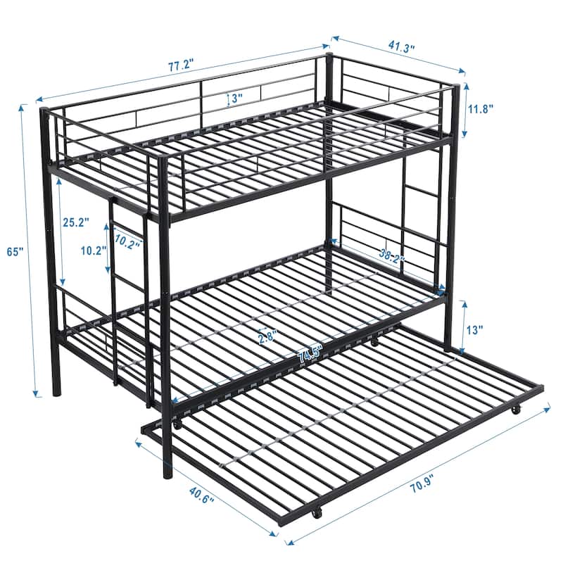 Twin over Twin Size Metal Bunk Bed with Trundle