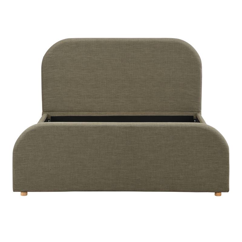 Christopher Knight Home - Thalassa Linen Bed Frame with Curved Headboard and Solid Wood Legs